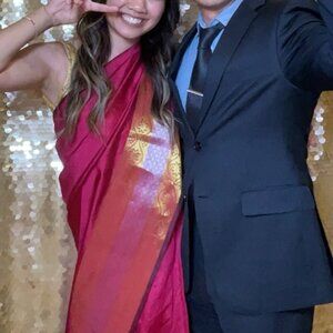 Hot Pink and Gold Saree - Perfect for Indian or Pakistani Wedding